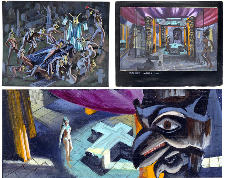 Lot #159 - Set of Three Hand-Painted Ivor Beddoes Concept Illustrations Live And Let Die (1973)