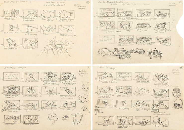 Syd Cain Hand-drawn Storyboard Pages On Her Majesty's Secret Service (1969)