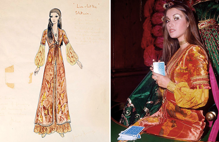 Hand-sketched Costume Artwork of Solitaire (Jane Seymour) Live And Let Die (1973)