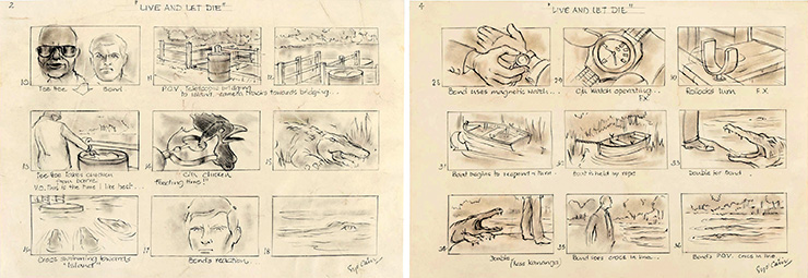 Syd Cain Hand-drawn Storyboard Pages Live and Let Die (1973)