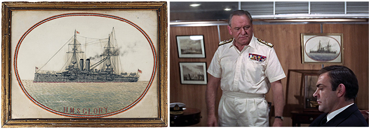 M's (Bernard Lee) Screen-matched Framed HMS Glory Picture (various productions)