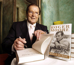 Sir Roger Moore signs copies of My Word is My Bond in 2008