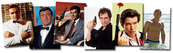 Sean Connery, George Lazenby, Roger Moore, Timothy Dalton, Pierce Brosnan and Daniel Craig as James Bond 007