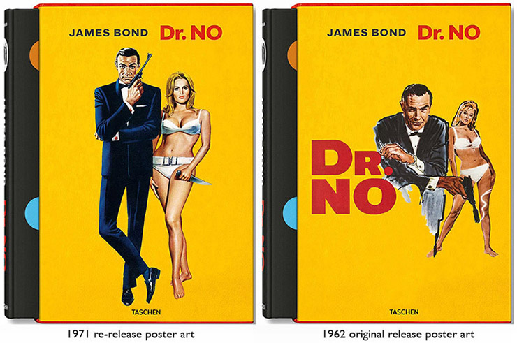 TASCHEN James Bond. Dr. No spread cover with Enzo Sciotti 1971 Italian re-release art | Mitchell Hooks original 1962 art