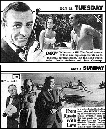Dr. No & From Russia With Love ITV TV premiere listings