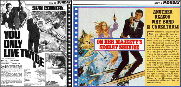 You Only Live Twice & On Her Majesty's Secret Service ITV TV premiere listings