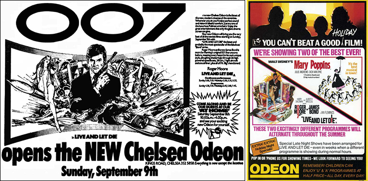 ODEON Kings Road Chelsea opening | ODEON showcard Mary Poppins & Live And Let Die (1973)