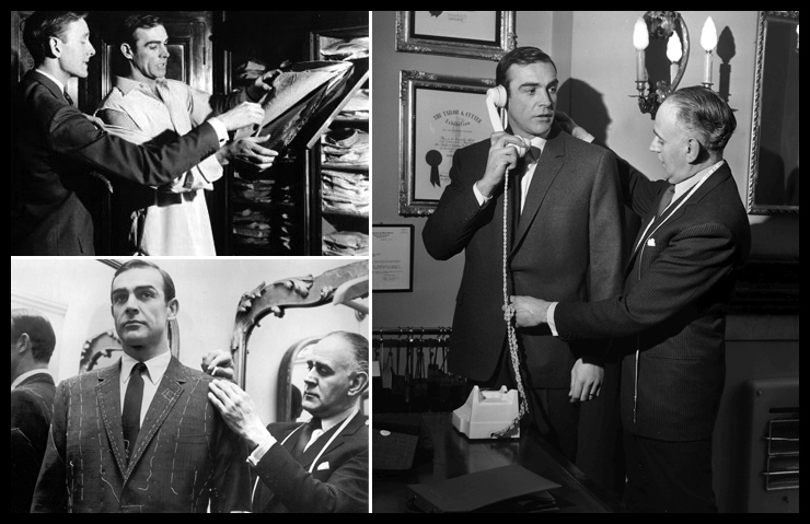 Sean Connery chooses shirts with Michael Fish at Turnbull and Asser; and is fitted for suits by Anthony Sinclair  in London's Savile Row