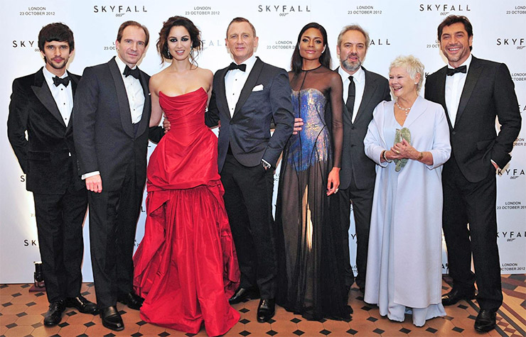 Skyfall premiere -\Ben Whishaw, Ralph Fiennes, Bérénice Lim Marlohe, Daniel Craig, Naomie Harris, director Sam Mendes, Dame Judi Dench and Javier Bardem.