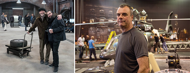 Production Designer Dennis Gassner with Cinematographer Hoyte Van Hoytema | Special Effects Supervisor Chris Corbould pictured on the ‘007 Stage’ at Pinewood Studios