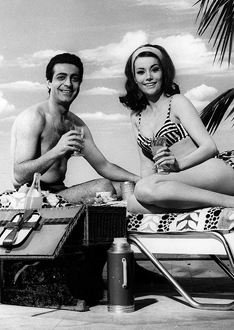 Paul Stassino as François Derval/Angelo Palazzi photographed with Claudine Auger