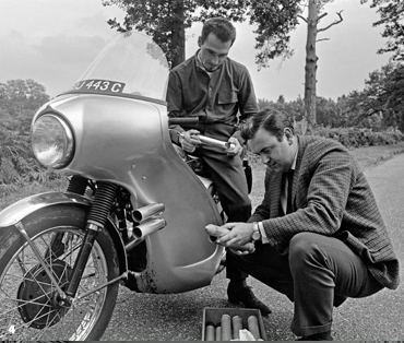 British motorcycle racer Chris Vincent and Special Effects Supervisor John Stears