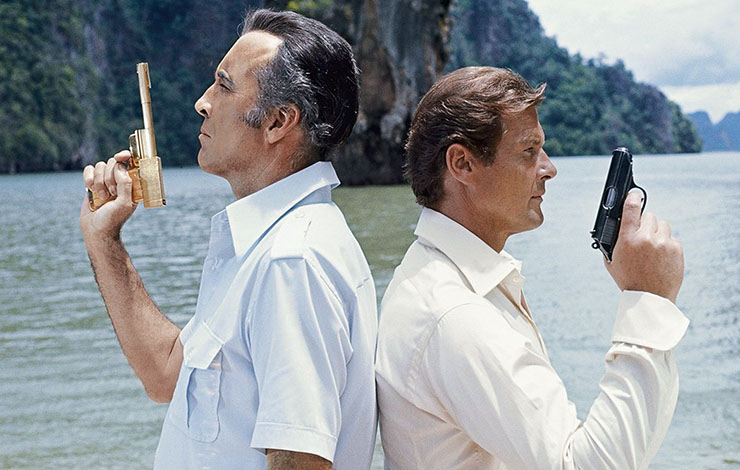 Christopher Lee as Francisco Scaramanga and Roger Moore as James Bond 007 The Man With The Golden Gun (1974)