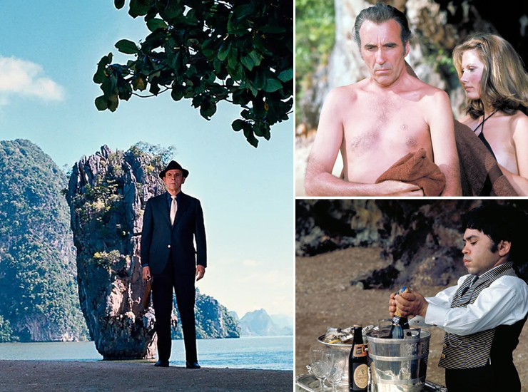 Marc Lawrence, Christopher Lee, Maud Adams and Herve Villechaize on Khao Ping Kan Island